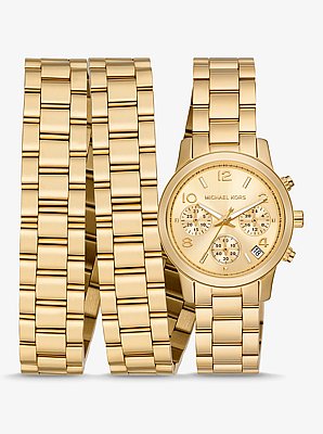 Reloj Runway de tres vueltas en acero inoxidable chapado en oro de 18K