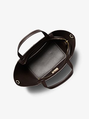 Flora Medium Signature Logo and Pebbled Leather Tote Bag