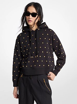 Hoodie court en coton avec clous en forme de d&ocirc;me