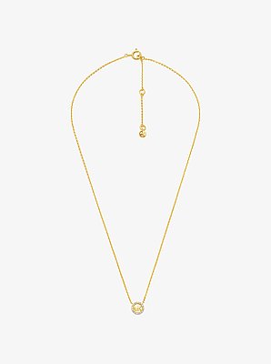 Collier et boucles d'oreilles Fulton en argent sterling plaqu&eacute; en m&eacute;tal pr&eacute;cieux avec pierres pav&eacute;es et breloque &agrave; logo