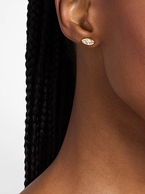 Aretes de bot&oacute;n con circonita c&uacute;bica de corte marquesa