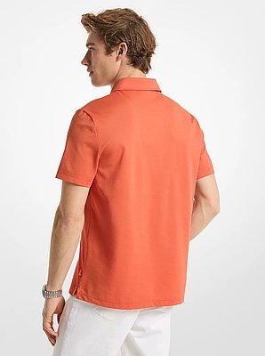 Cotton Blend Piqu&eacute; Zip-Up Polo Shirt