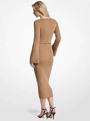 Wool Blend Belted Midi Dress
