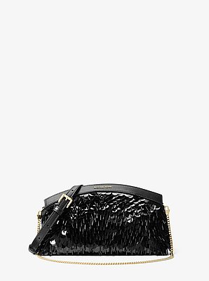 Petite pochette Athena convertible orn&eacute;e de sequins m&eacute;tallis&eacute;s