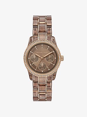 Ritz Pav&eacute; Beige Gold-Tone and Acetate Watch