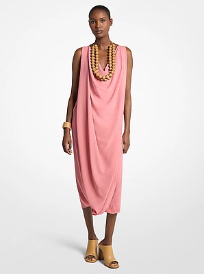 Vestido de cuello drapeado de crep&eacute; de lana
