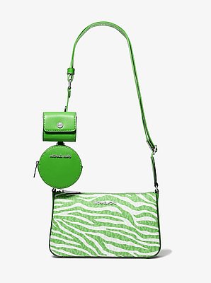 Jet Set Leather Medium Animal Print Logo Crossbody Bag with Case for Apple Airpods Pro&reg;