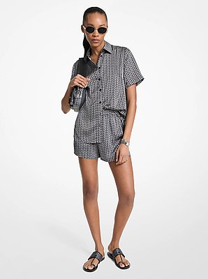 MK2000 Logo Print Satin Camp Shirt