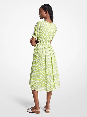 Zebra Print Cotton Lawn Cutout Dress