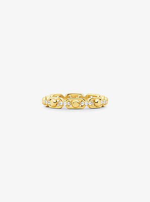Astor Link Small Precious Metal-Plated Sterling Silver Pav&eacute; Chain Ring