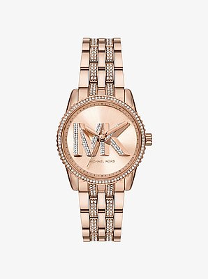 Mini Bryant Pav&eacute; Logo Rose Gold-Tone Watch