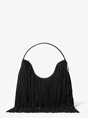 Bolso de hombro hobo Nayla mediano de gamuza con flecos