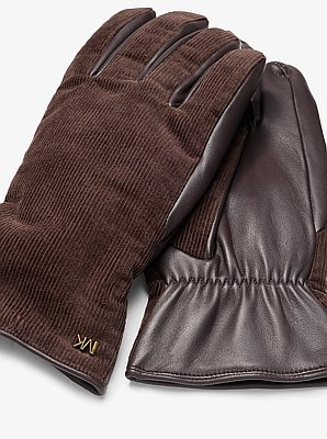 Corduroy and Leather Gloves