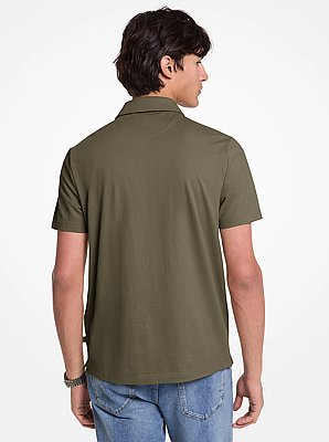 Cotton Blend Piqu&eacute; Zip-Up Polo Shirt