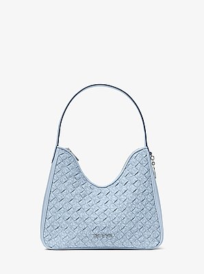Nayla Small Woven Signature Logo Hobo Shoulder Bag in PALE OCEAN | Michael Kors image number 0