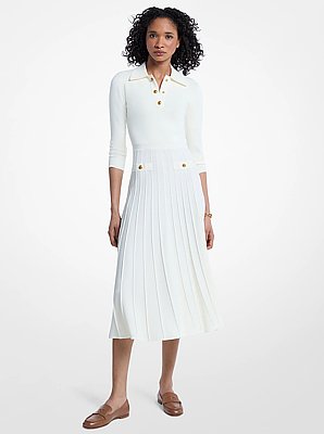 Stretch Knit Polo Sweater Dress