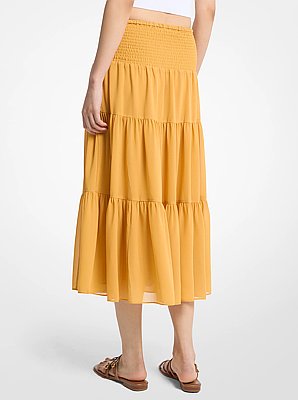 Smocked Georgette Tiered Skirt