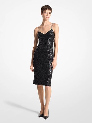 Vestido lencero de georgette de seda con lentejuelas bordadas a mano