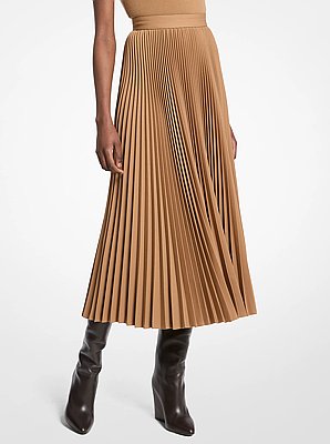 Wool Gabardine Pleated Skirt