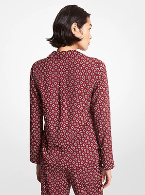 Studded Medallion Crushed Crepe Pajama Shirt
