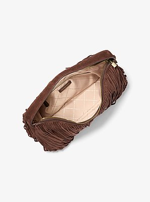 Bolso de hombro hobo Nayla mediano de gamuza con flecos