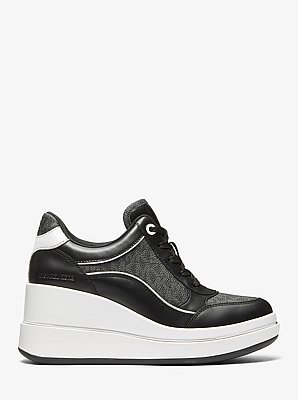 Sneaker Emmy aus Signature-Logostoff und Leder mit Keilabsatz