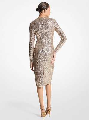 Sequined Stretch Tulle Sheath Dress