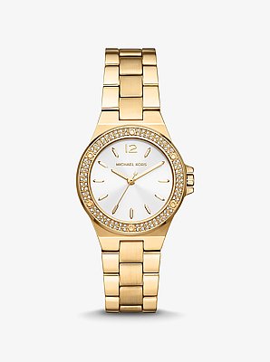 Reloj Lennox mini en tono dorado con pav&eacute;