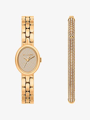 Petite Maude Gold-Tone Watch and Pav&eacute; Bangle Jewelry Gift Set