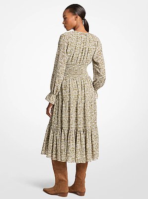 Robe mi-longue en cr&ecirc;pe georgette &agrave; imprim&eacute; floral