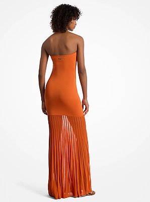 Stretch Knit Sheer Strapless Dress
