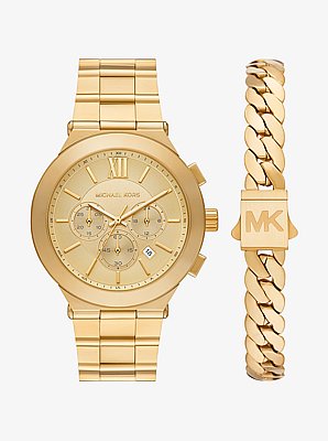 Oversized Billie Gold-Tone Watch and Bracelet Gift Set  