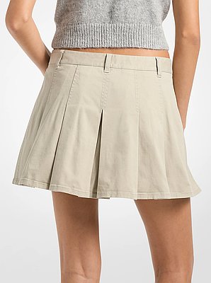 Pleated Cotton Blend Skirt