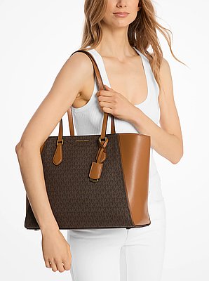 Taryn Large Signature Logo and Leather Tote Bag