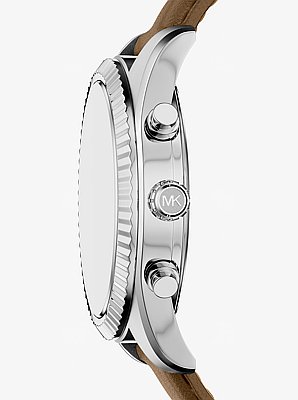 Oversized Lexington Silver-Tone and Leather Watch