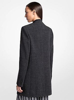 Frayed Wool and Linen Collarless Blazer