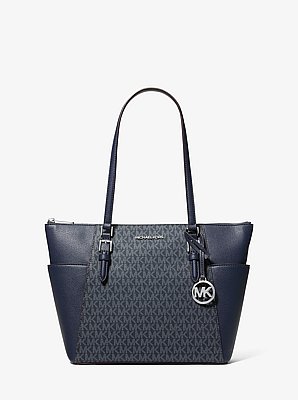 Bolso tote Charlotte grande de piel con cierre superior y logotipo