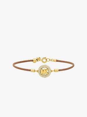 Pav&eacute; Gold-Tone Logo Corded Bracelet