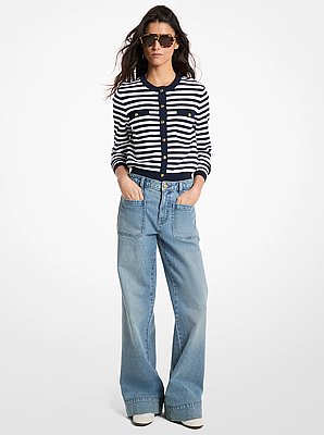 Strickjacke aus Stretch-Strick mit Streifen