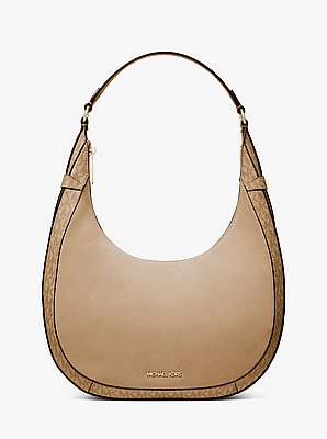 Preston Large Suede and Signature Logo Crescent Shoulder Bag
