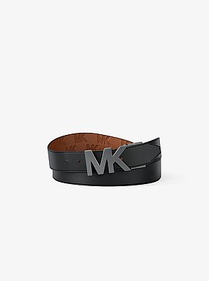 Reversible Logo Embossed Leather Buckle Belt in LUGGAGE/BLACK | Michael Kors image number 1