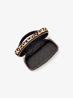 Vivi Small Leopard Print Calf Hair Vanity Crossbody Bag