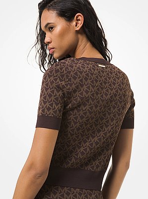 Su&eacute;ter de manga corta de jacquard el&aacute;stico con logotipo
