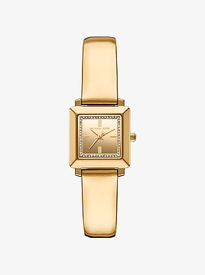 Mini Gwynn Pavé Gold-Tone and Leather Watch