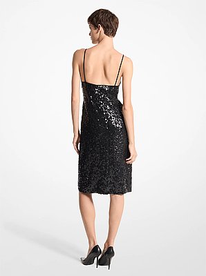 Hand-Embroidered Sequin Silk Georgette Slip Dress