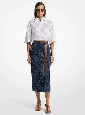 Sequined Denim Tweed Pencil Skirt