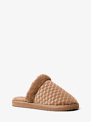 Liddy Logo Debossed Velvet and Faux Fur Slipper