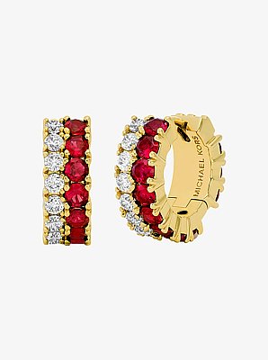 Two-Tone Stone Huggie Earrings