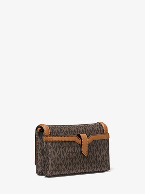 Bandolera Jet Set peque&ntilde;a tejida con estampado de logotipos y compartimiento para smartphone