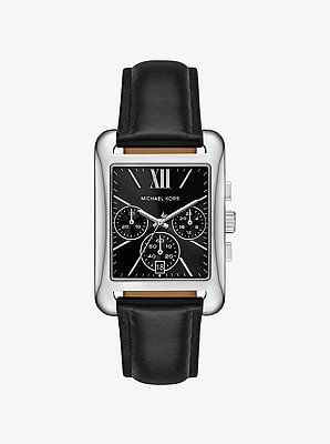 Monroe Silver-Tone and Leather Watch